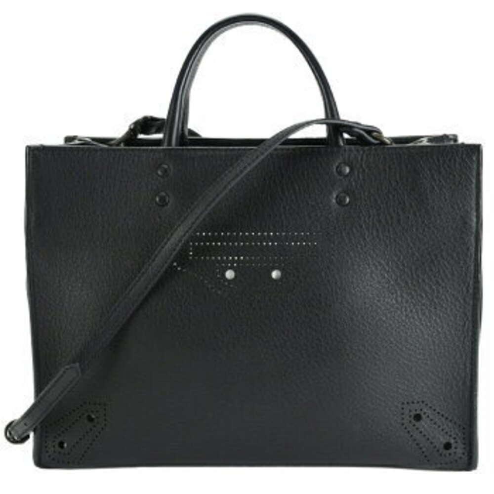 Balenciaga Paper Handbag Black Leather Perforated Tote Shoulder Bag